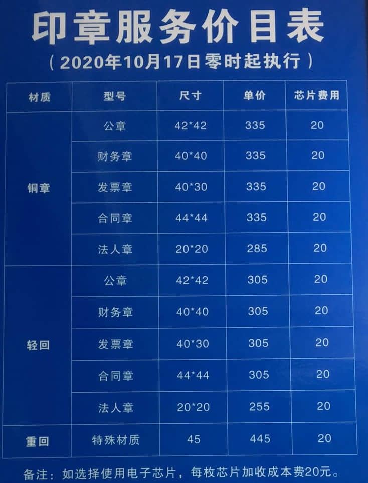 拉薩刻公章需要什么資料，多少錢一個，要多久？刻制全套印章又要多少錢？